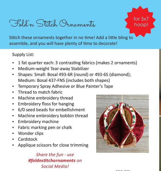 Machine Embroidered Fold'n Stitch Ornaments
